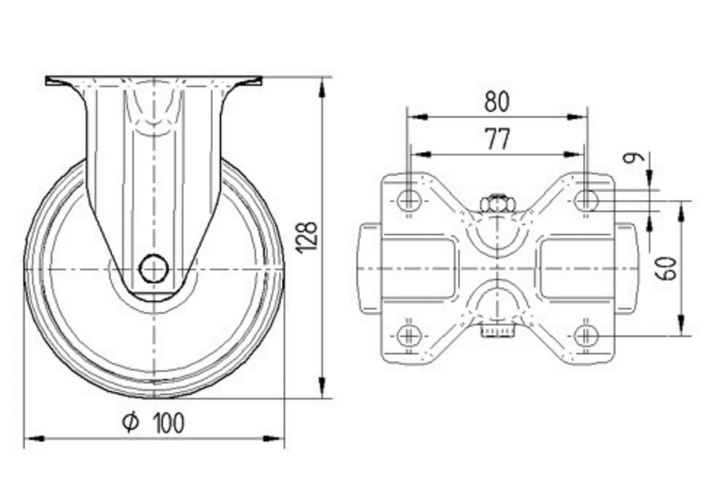 Rueda Serie 84 UOO 100 P62 Fija 100 mm