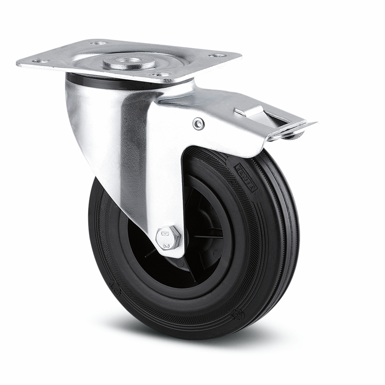 Ruedas serie Alpha 3470 IEP goma negra bulcanizada Giratoria Con freno