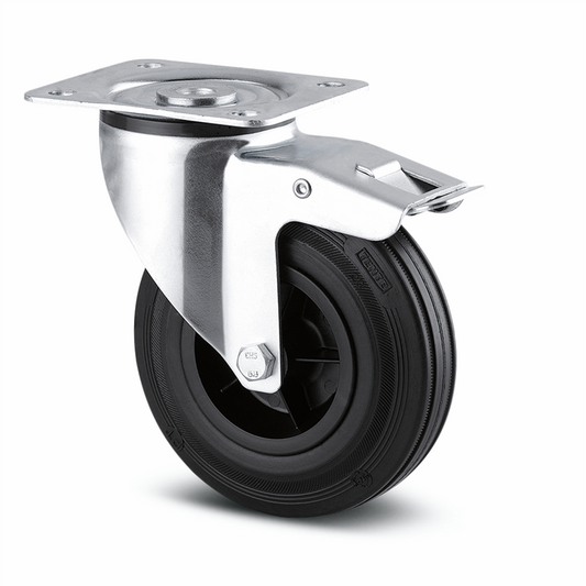 Ruedas serie Alpha 3470 IEP goma negra bulcanizada Giratoria Con freno